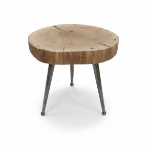 Beistelltisch aus Walnuss – Baumscheibe Ø 45 cm, 3 Metallbeine