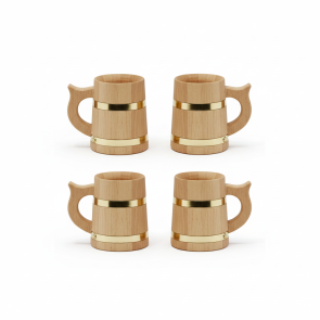 Nimaxes Eichenholz-Becher – 4er Set, 10 cm, Messing-Optik